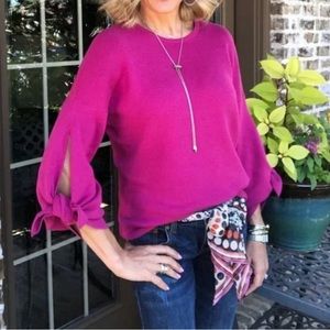 CAbi Pink Tether Pullover Tie Sleeve Sweater Women’s Size Small